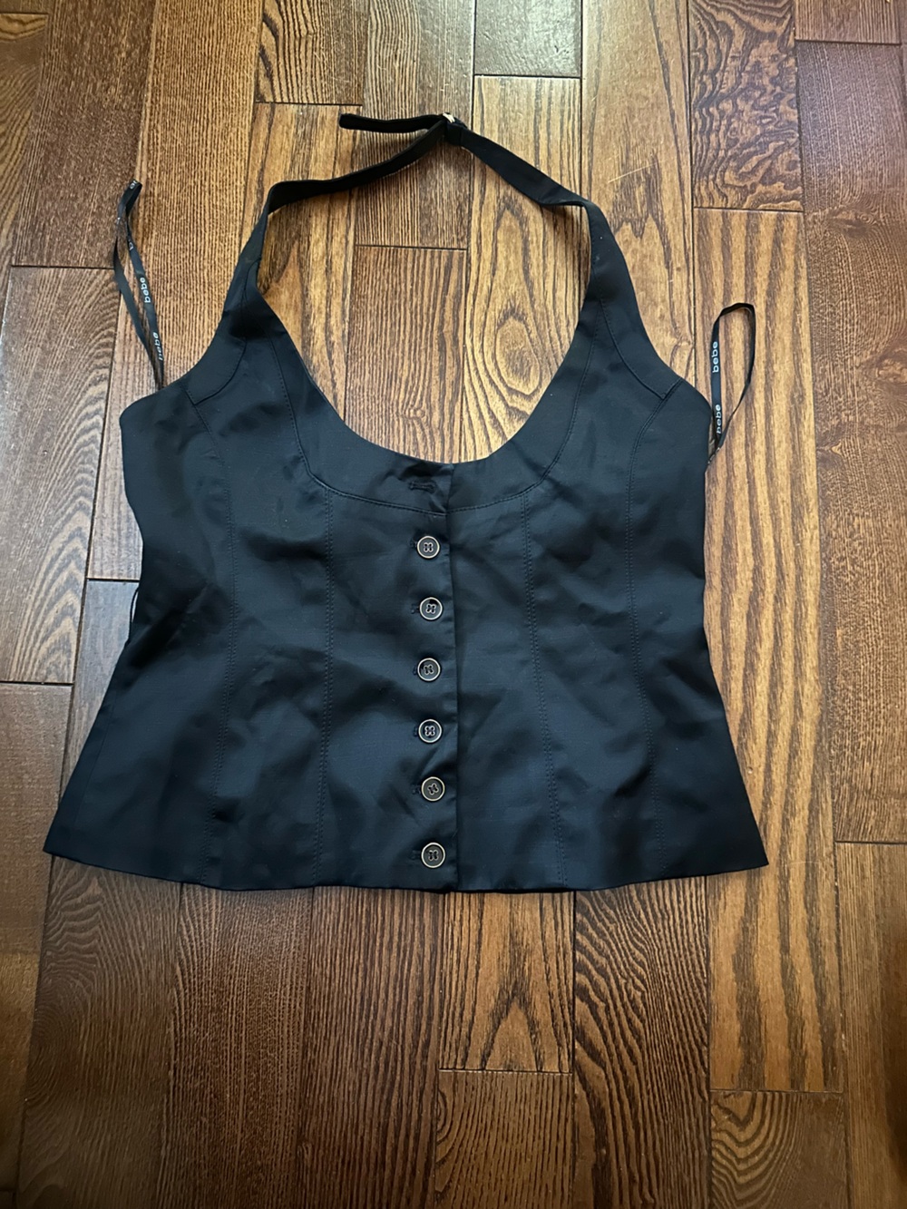 bebe Black Halter Button-Front Crop Top